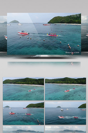 国外旅行度假多人乘坐单排香蕉船图片