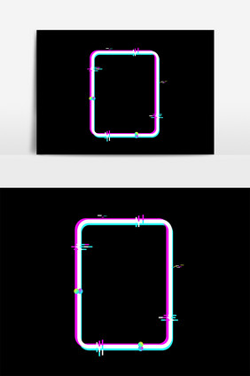 卡通抖音风故障风圆角矩形边框矢量元素