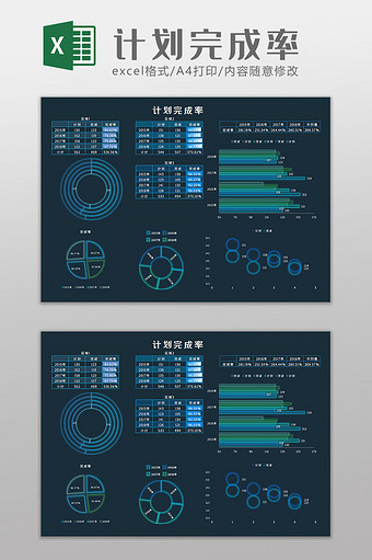 计划完成率科技可视化Excel模板图片