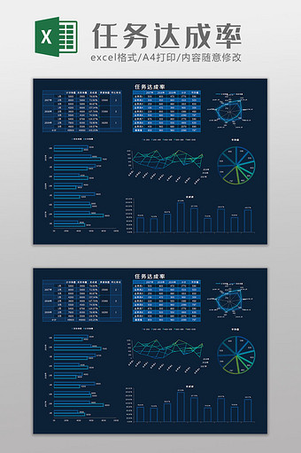 任务达成率科技可视化Excel模板图片