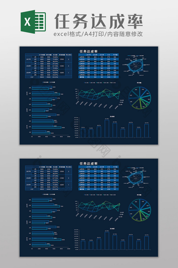 任务达成率科技可视化Excel模板