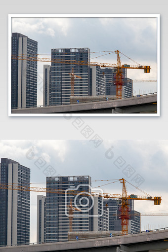 城市高端楼房施工建设塔吊摄影图图片