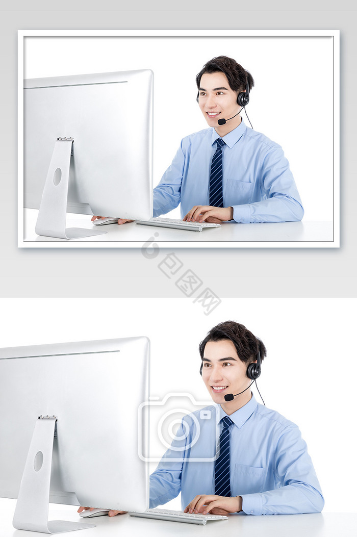 商务客服男性看电脑图片