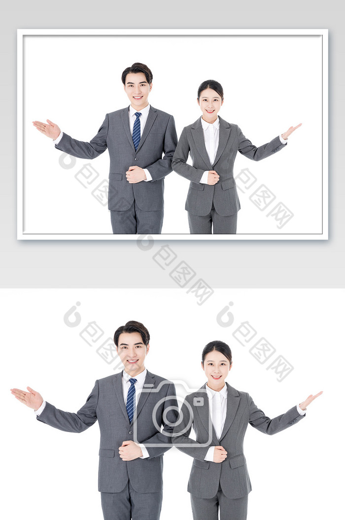 商务男女白领欢迎手势图片图片