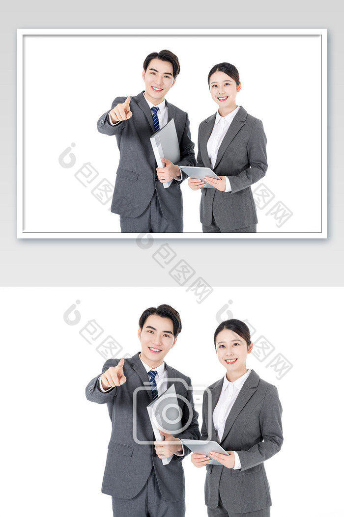 商务男女销售指向前方图片图片