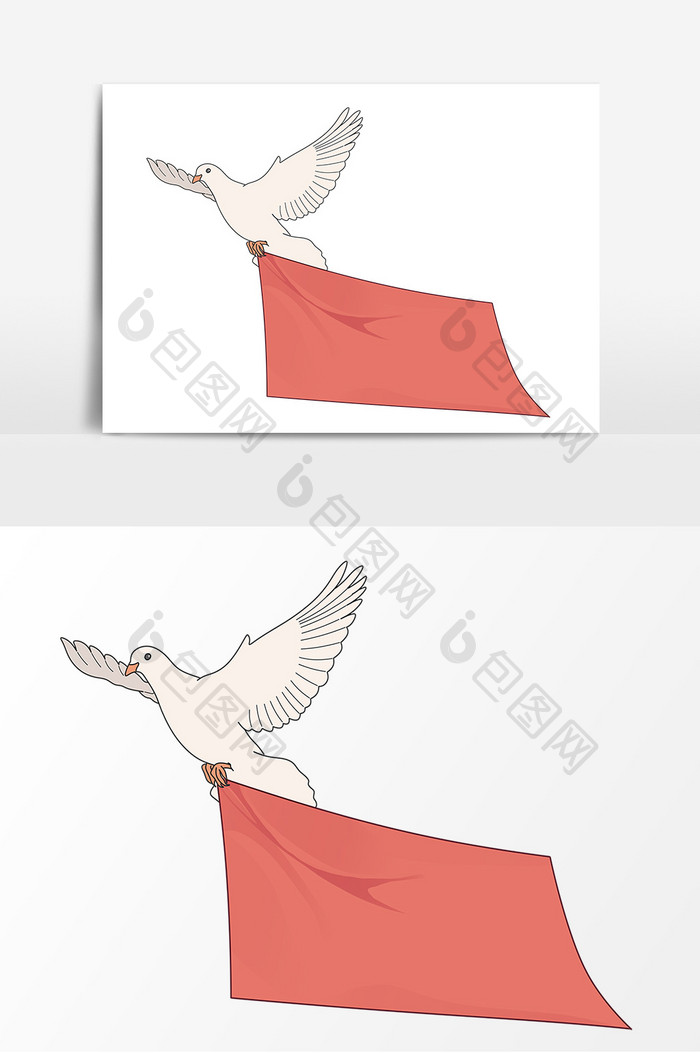 手绘和平鸽和红色旗帜卡通