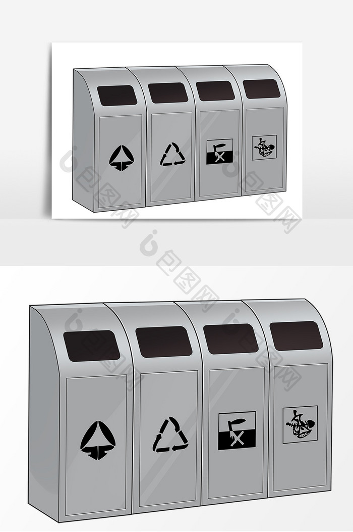 手绘分类垃圾桶卡通