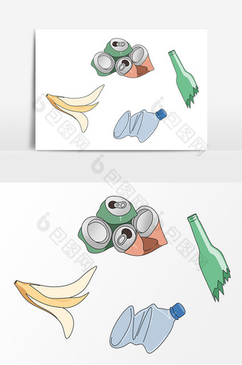 手绘垃圾易拉罐果皮卡通图片