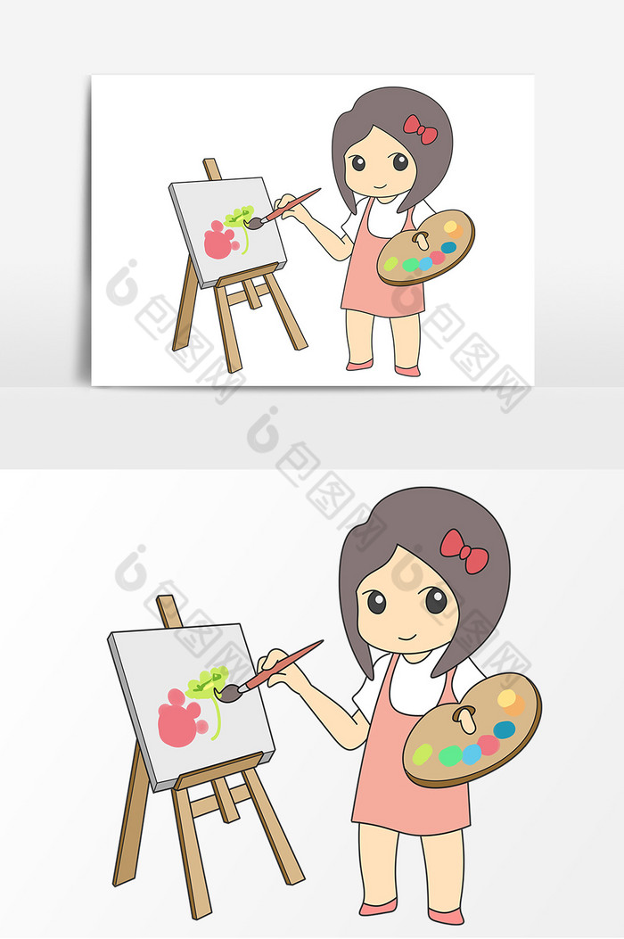 手绘画画的小女孩卡通形象图片