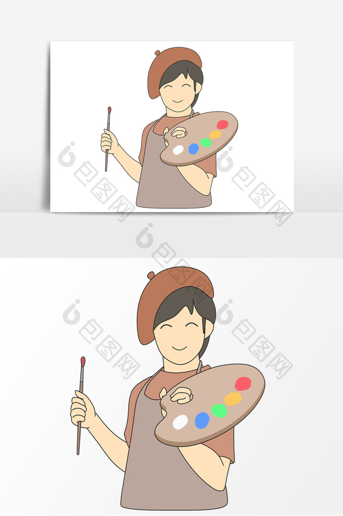 画画手拿调色盘的人物图片