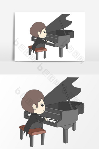手绘弹钢琴的小小演奏家形象图片