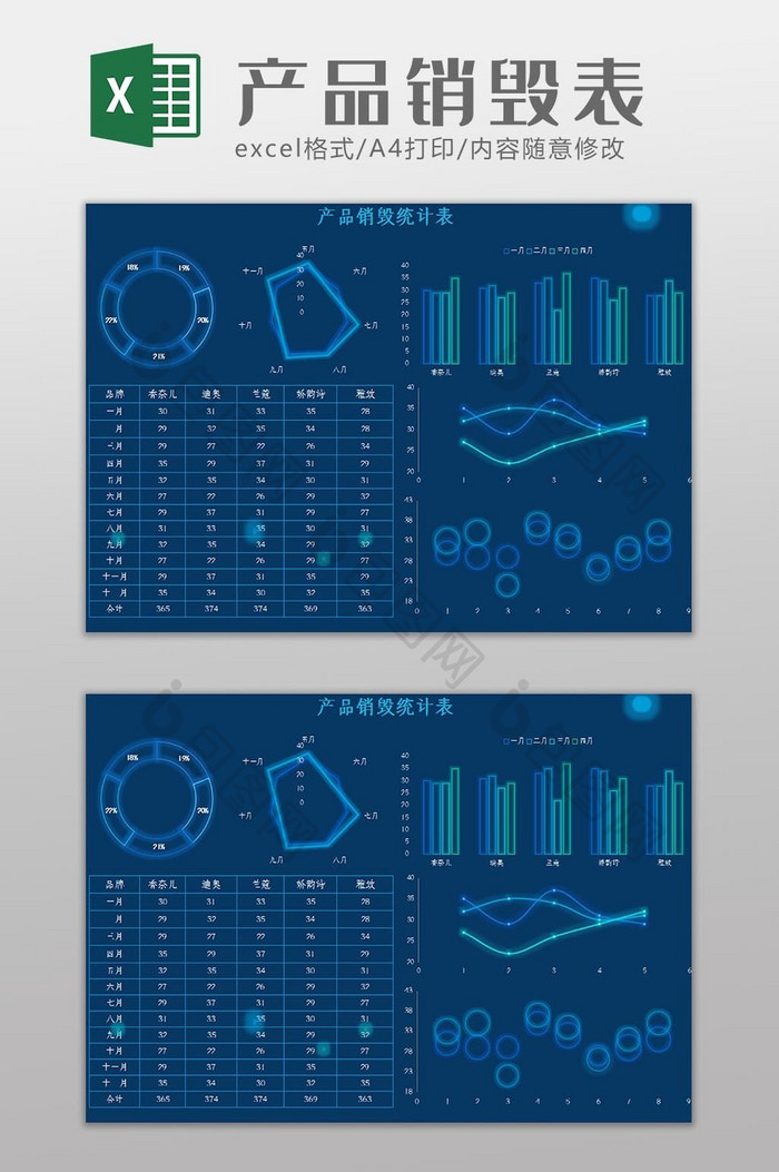 科技可视化大数据产品销毁表Excel模板