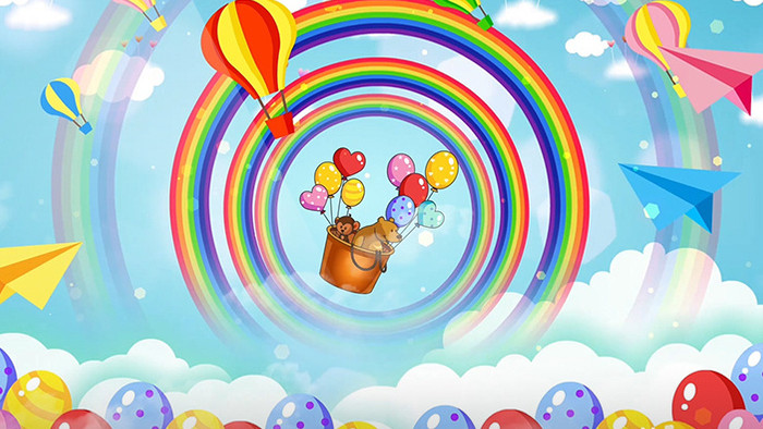 卡通彩虹天空气球背景