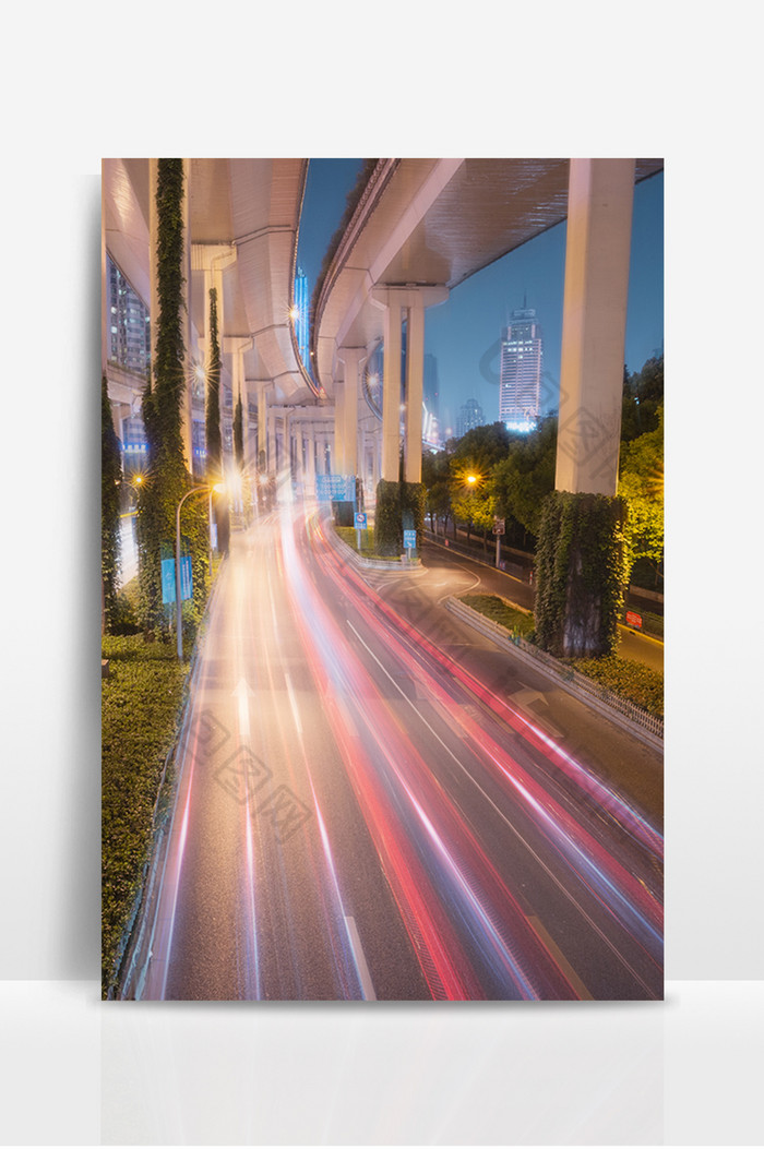 城市夜晚大桥下车流速度感背景图片
