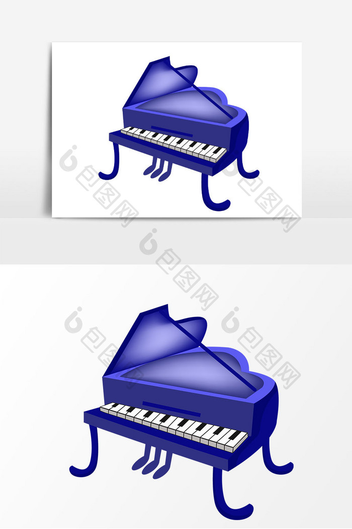 手绘蓝色钢琴元素