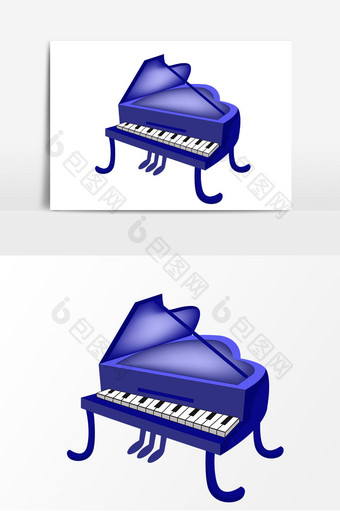 手绘蓝色钢琴元素图片