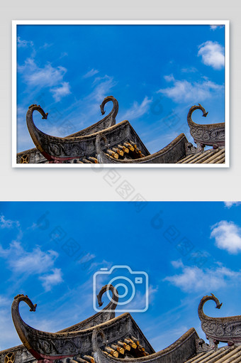 岭南风楼顶装饰建筑特色房檐历史遗迹摄影图图片