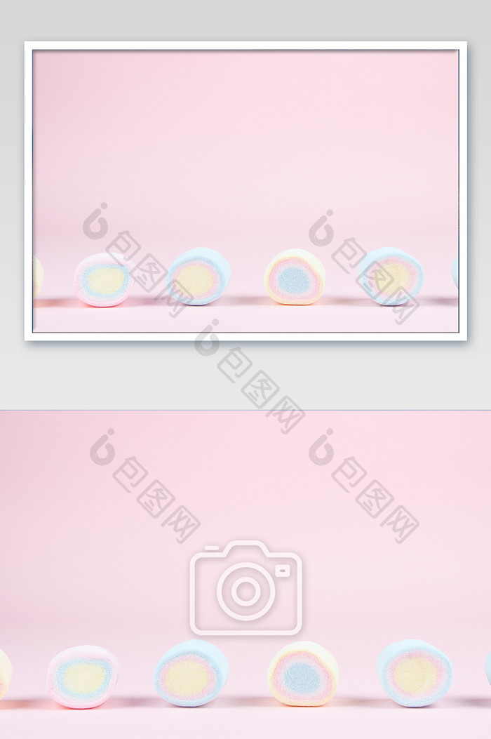 马卡龙色系棉花糖粉色背景摄影图片