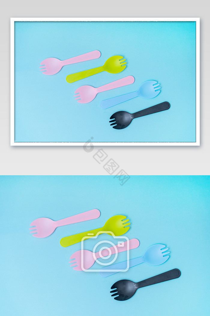 西式工具塑料汤勺粉色摆拍可爱蛋糕摄影图图片
