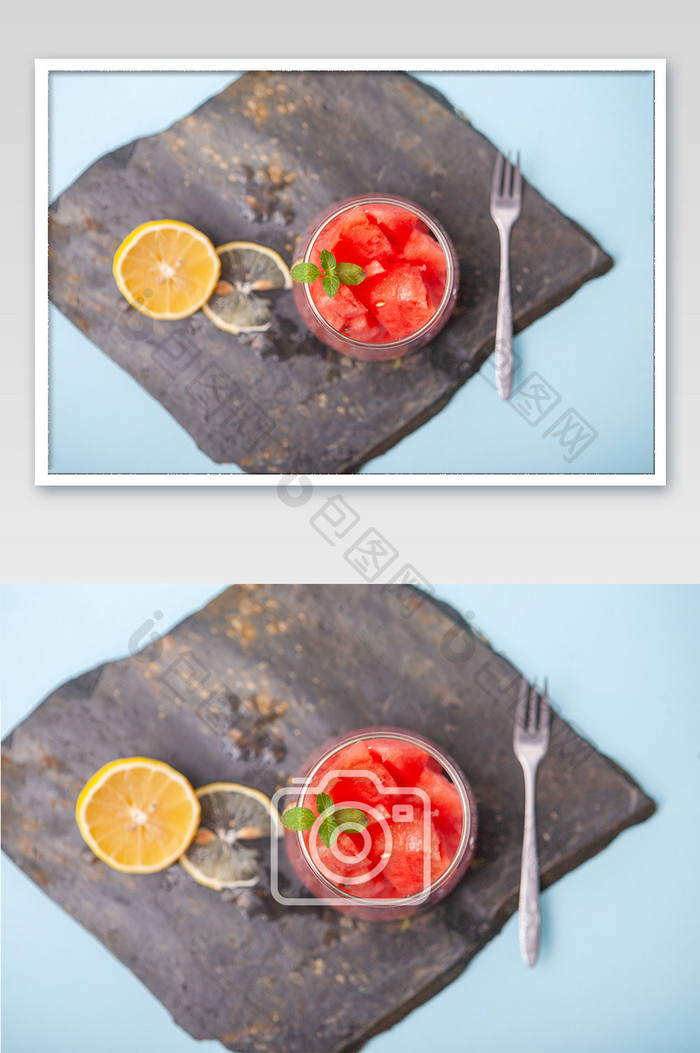 夏日夏季清凉解渴西瓜水果饮品红色背景摄影
