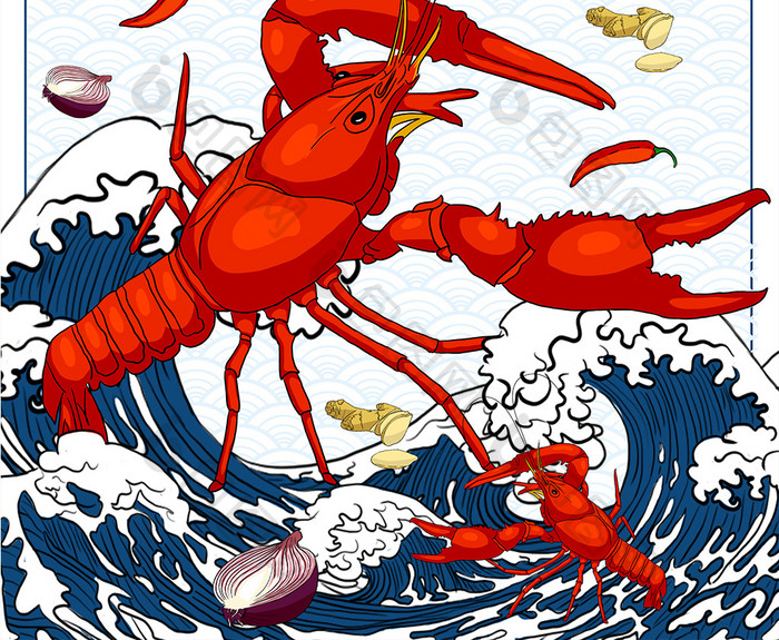 手绘麻辣小龙虾美食插画创意海报