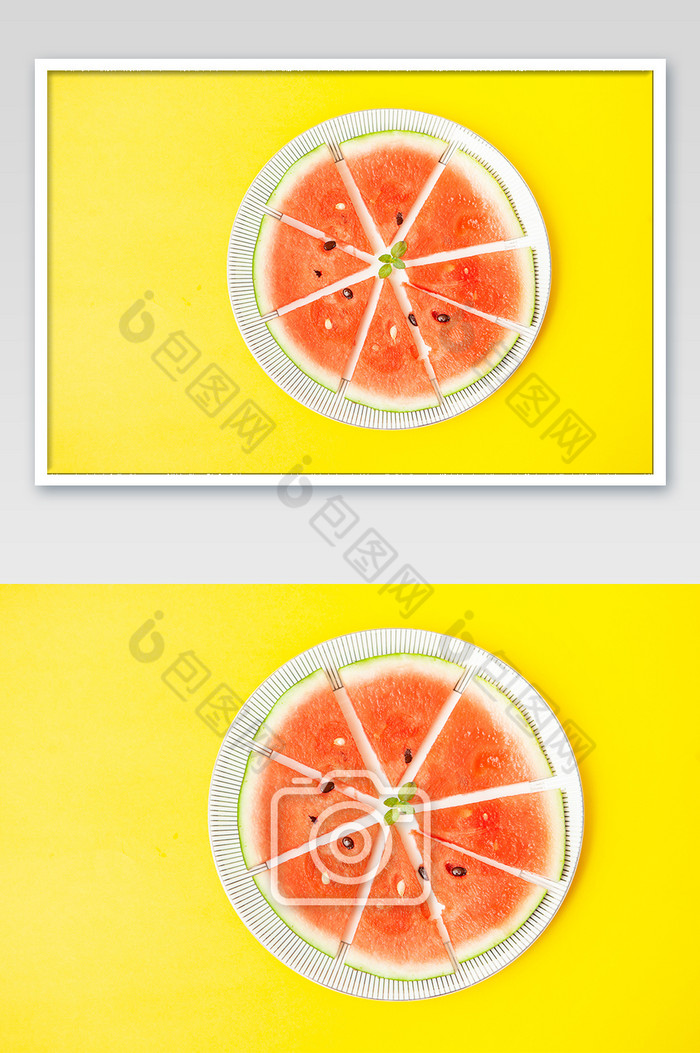清凉解渴美食黄色背景当季水果西瓜饮品摄影图片图片