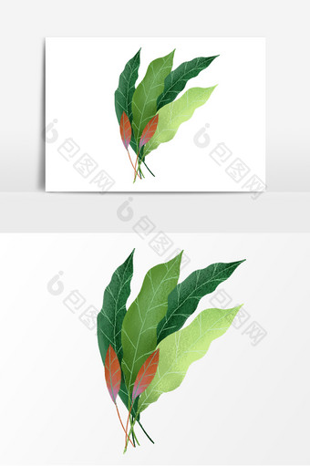 手绘绿叶红叶植物叶子png素材图片