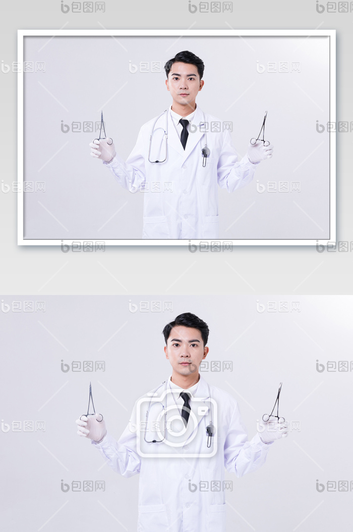 外科医生手拿剪刀动作摄影图片图片-包图网