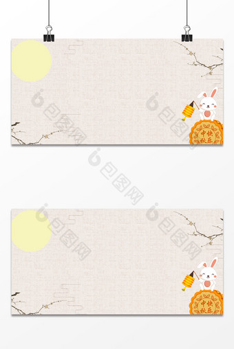 白色手绘古风中秋节月饼兔子背景图片