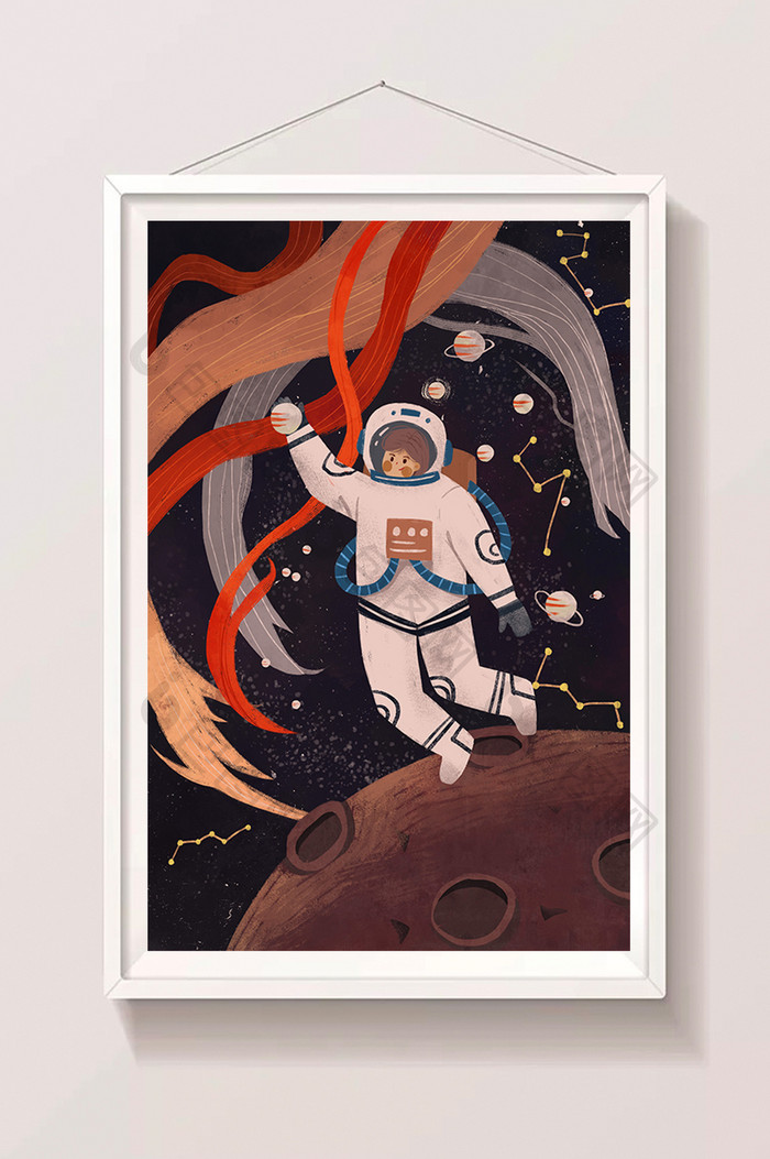 卡通扁平人类月球日宇航员登月宇宙插画