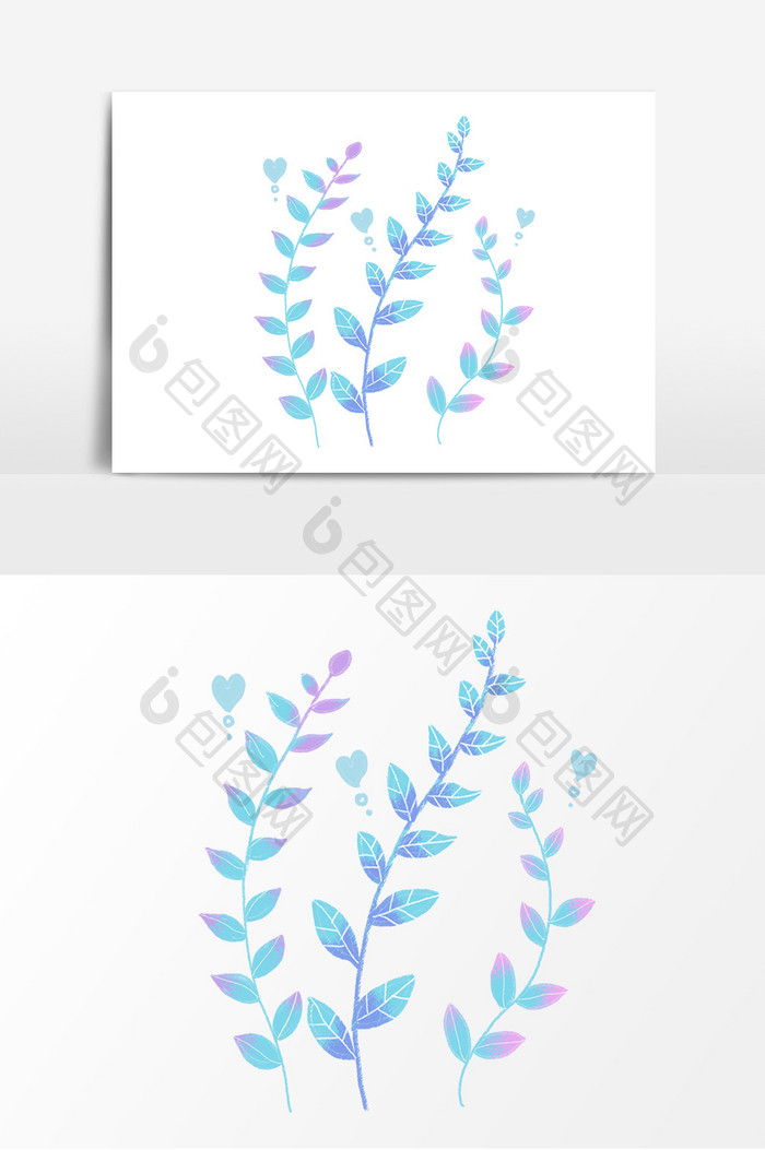 蓝色叶子植物夏天元素插画