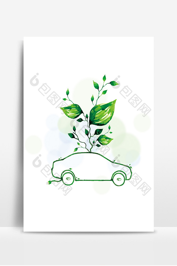 绿色植物汽车轮廓环境海报背景