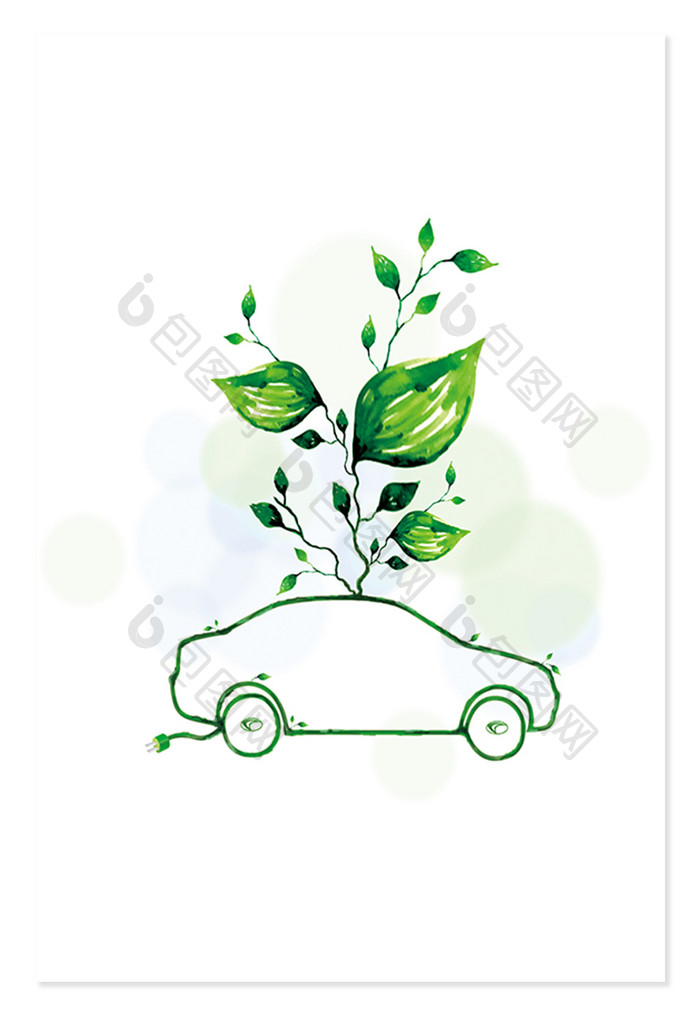 绿色植物汽车轮廓环境海报背景