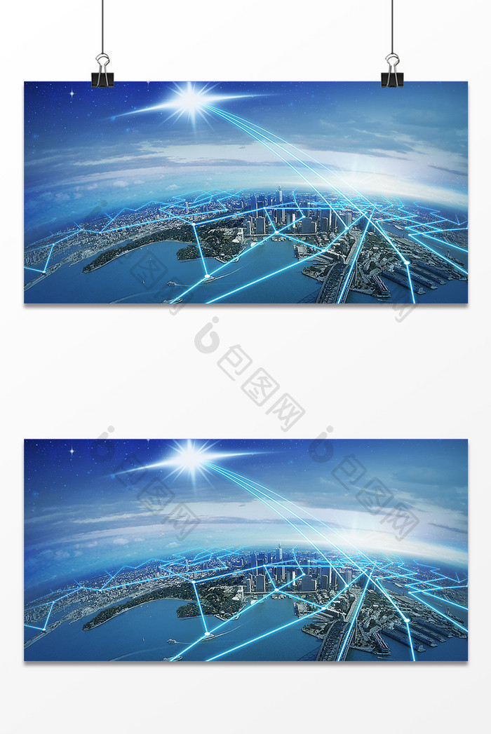 商务科技蓝色线条城市背景