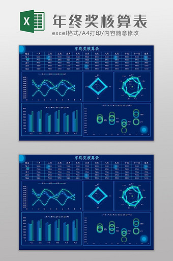 科技可视化年终奖核算表Excel模板图片