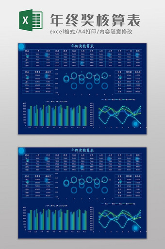 大数据科技年终奖核算表Excel模板图片