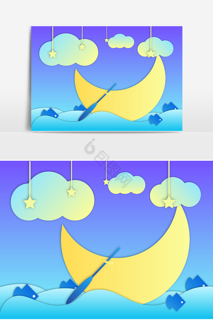 下载月亮船海洋装饰ai下载中秋创意立体3d玉兔月饼元素下载建国七十一