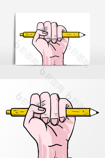 手绘卡通拿笔握拳的手装饰元素图片