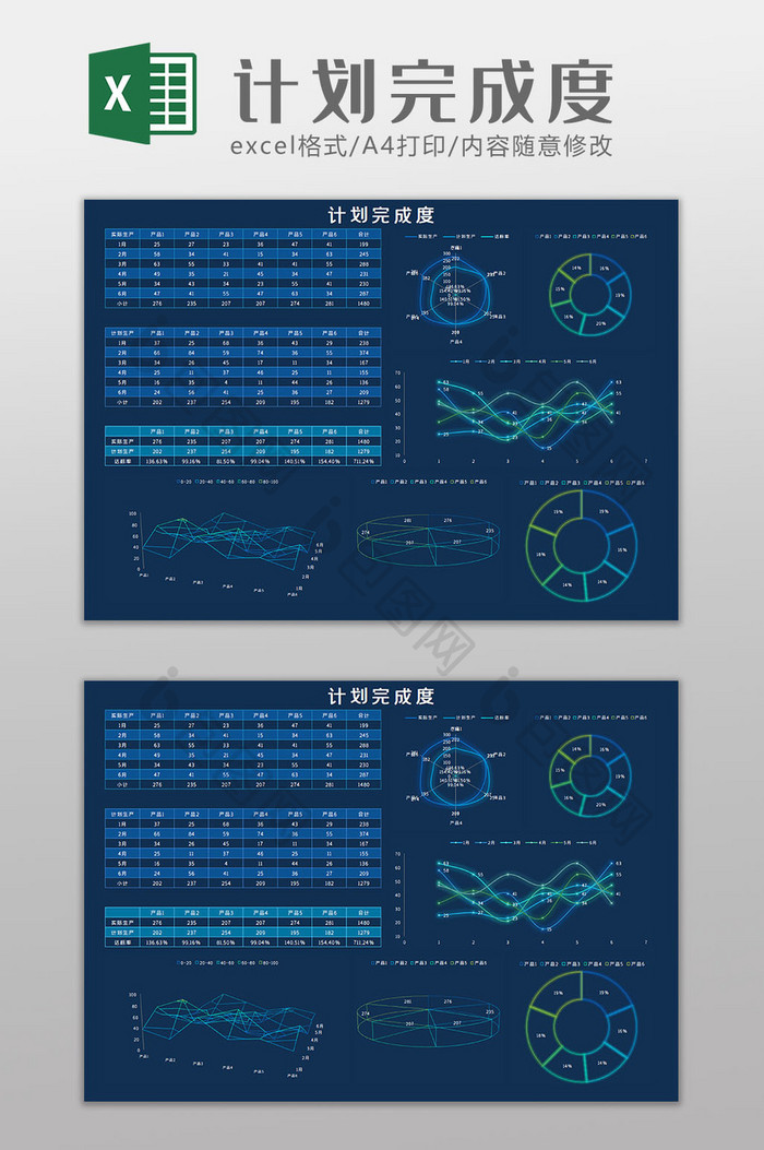 计划完成度科技可视化Excel模板