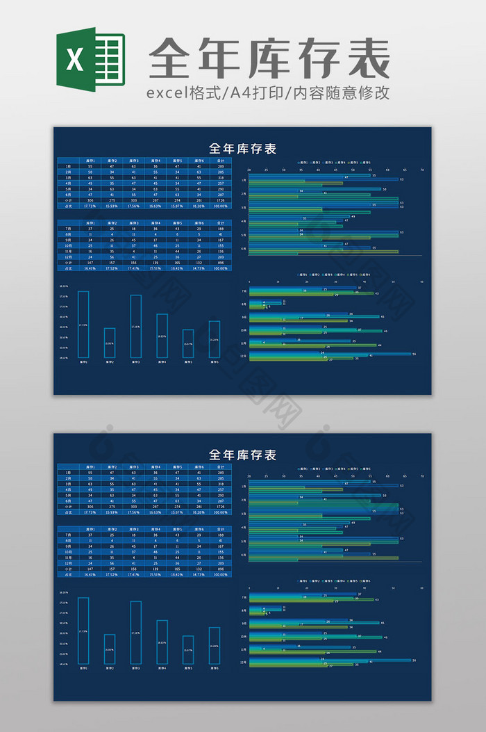 全年库存表科技可视化Excel模板