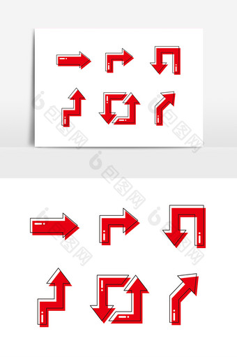 卡通红色立体标志箭头标识形状矢量元素图片