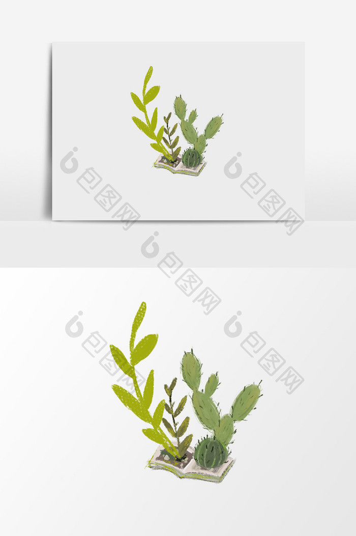 绿色植物仙人球盆栽插画元素