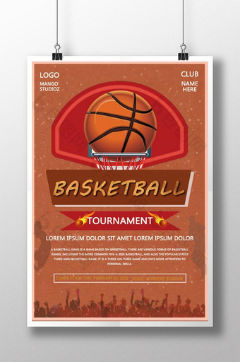 红色复古风格的篮球游戏创意海报图片