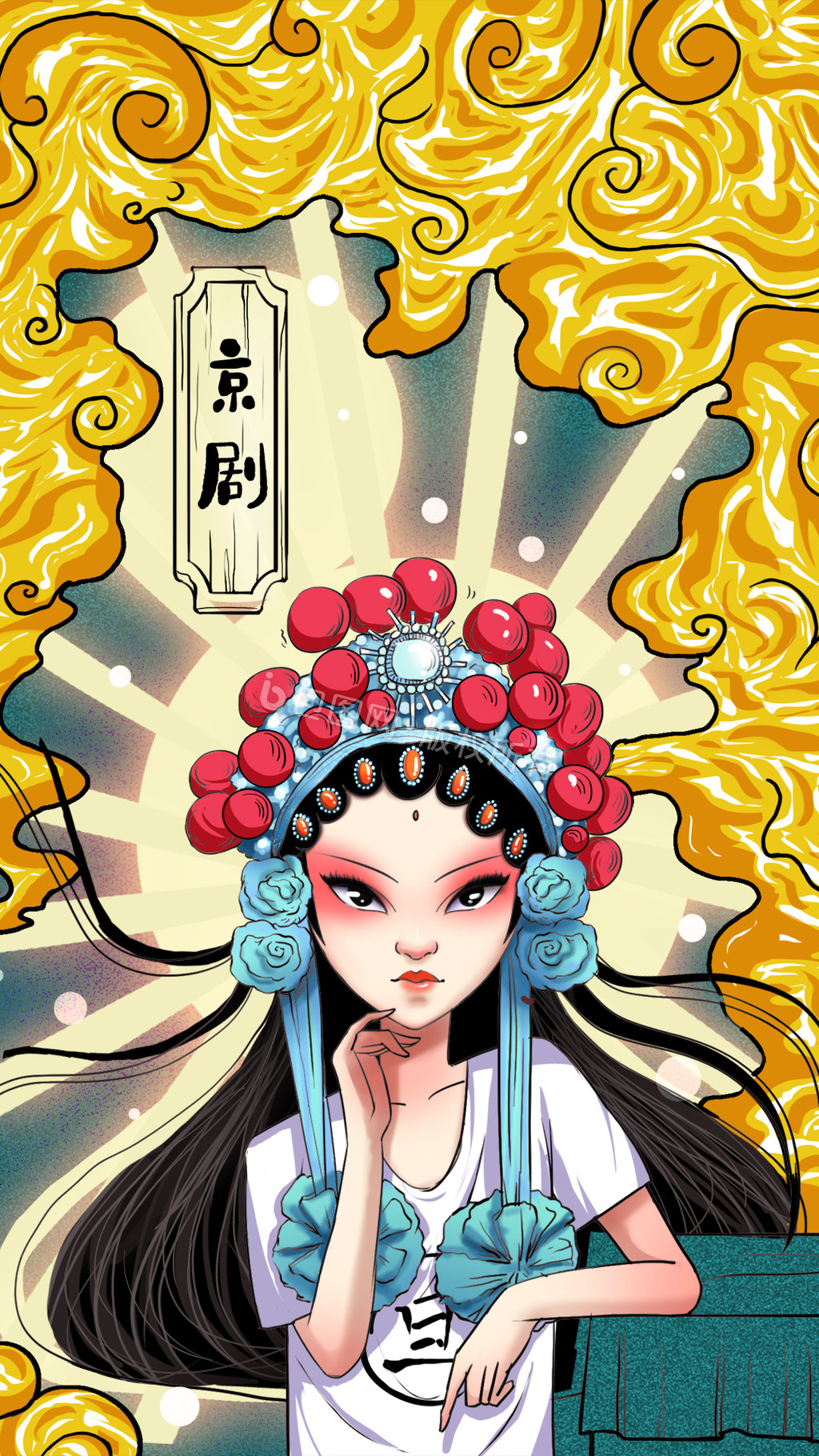 国潮中国风京剧主题插画动图gif