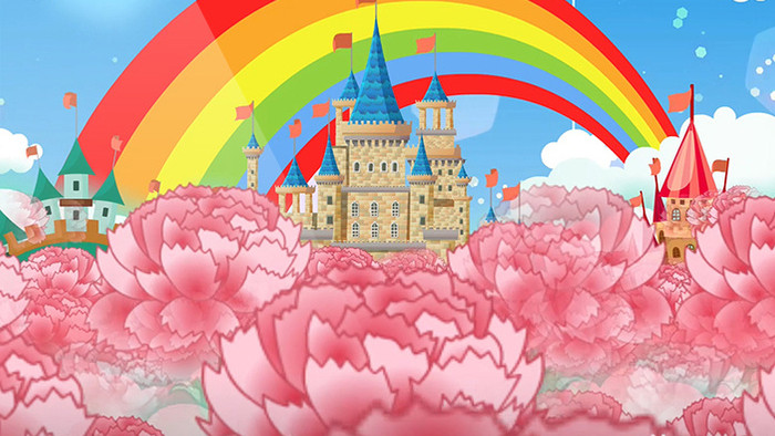 唯美花朵城堡卡通背景