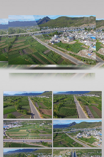 4k丽江高速公路通过乡村道路航拍图片