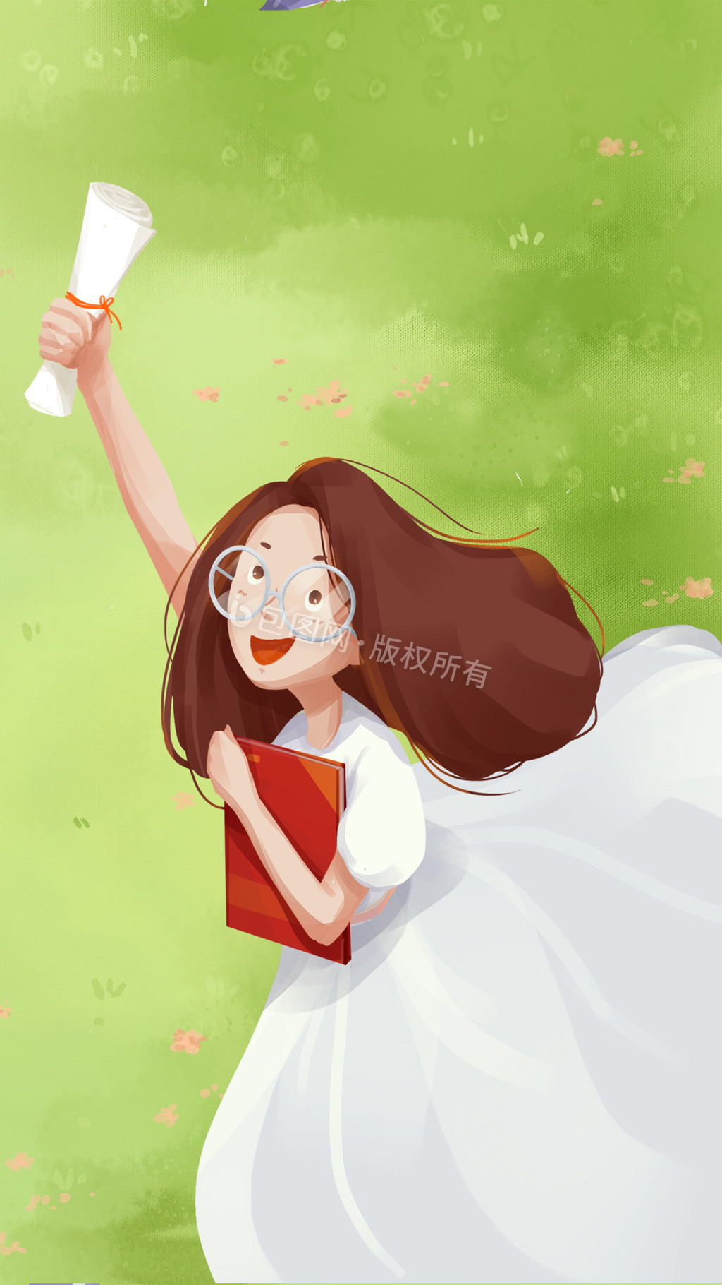 女孩拿到毕业证书学历欢呼插画动图GIF