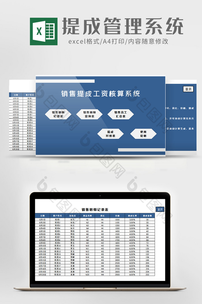 销售提成工资核算系统excel模板