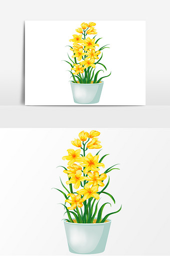 手绘黄色花朵盆景卡通