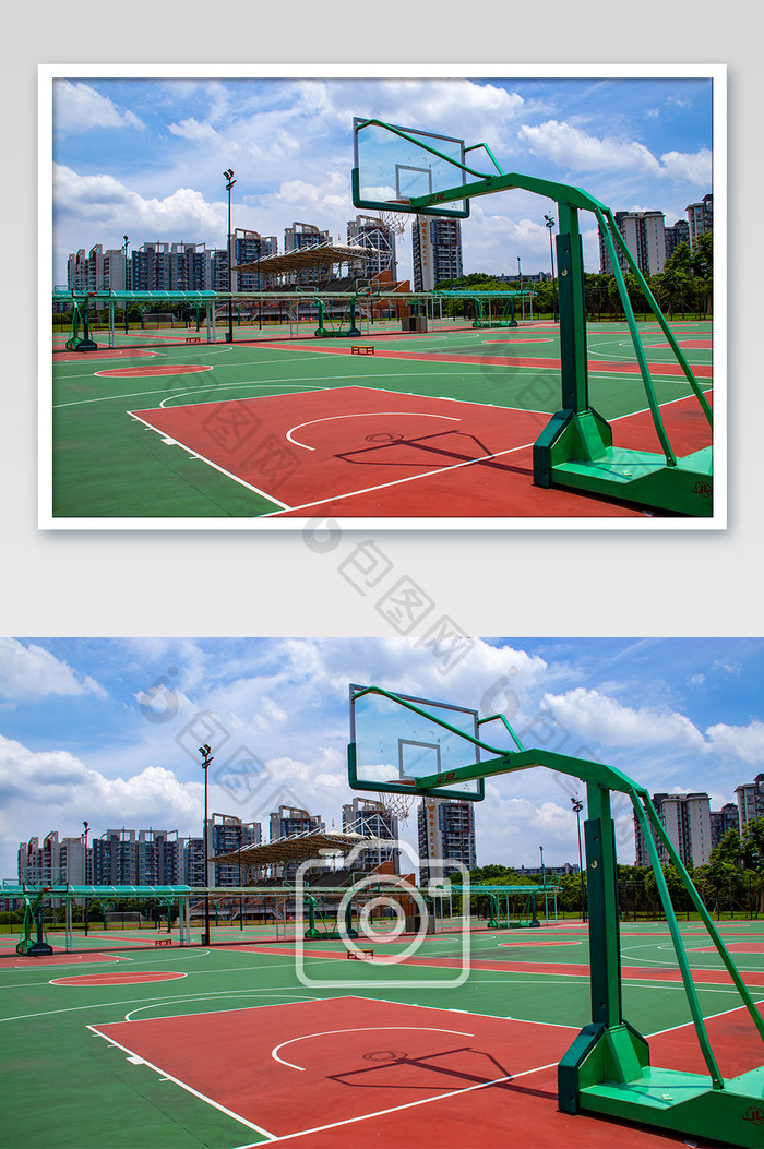 大学校园篮球场运动场所摄影图